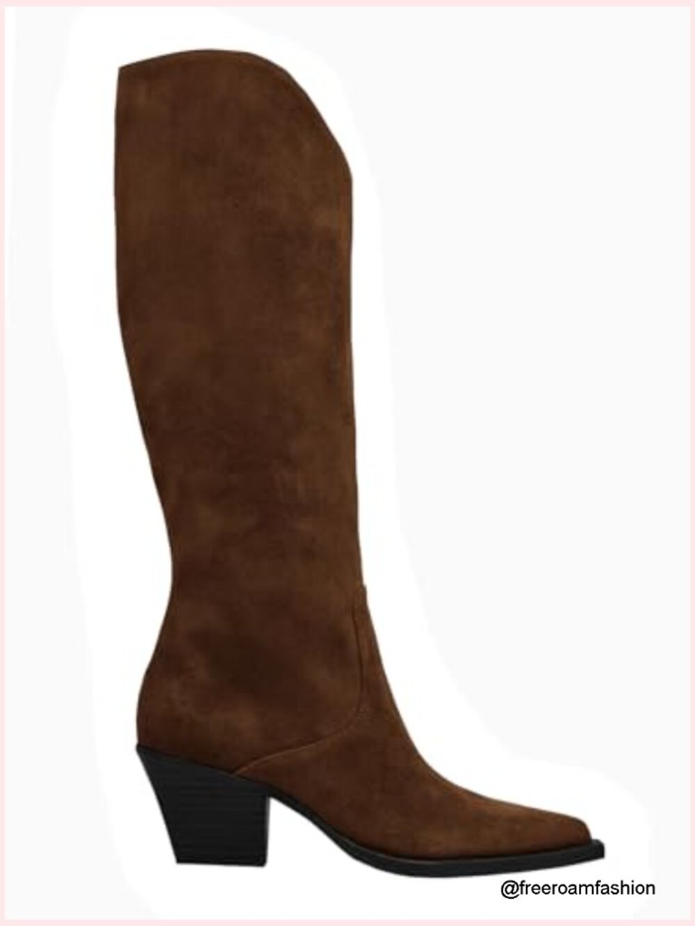 Wide Calf Cowboy Boots Suede Knee High Chunky Heel Pointed Toe Western Boots - Picture 4 of 7